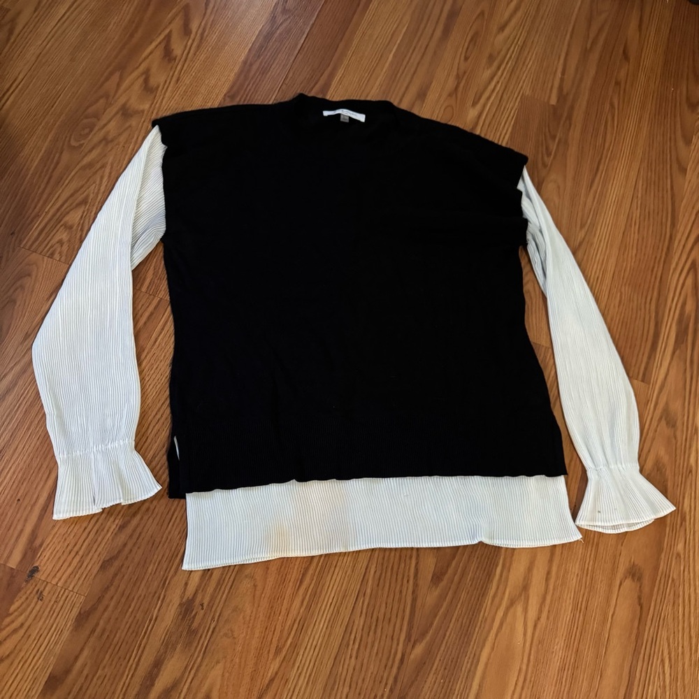 Sioni Black Sweater Long Sleeves Pleated Work Business Casual‎ Preppy Academia